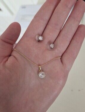 NWOT Gold & White Gem Necklace Earring Set
